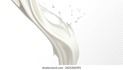 Milk splash isolated on transparent background. Realistic vector illustration.