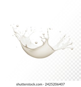 Milk splash isolated on transparent background. Realistic vector illustration.