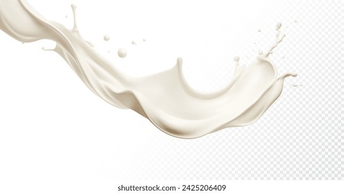 Milk splash isolated on transparent background. Realistic vector illustration.