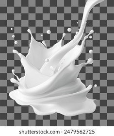 Milk splash isolated on transparent background. Realistic vector illustration, Gradient Mesh