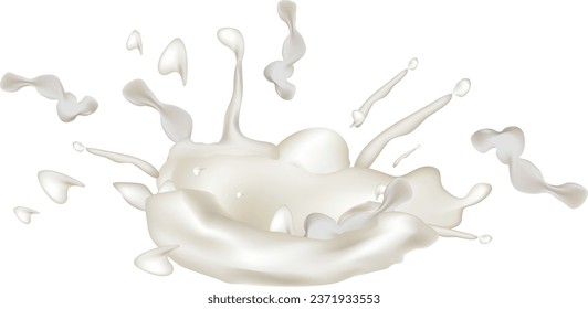 Milk splash isolated on white background. Liquid yogurt cream. Milk dairy drink.