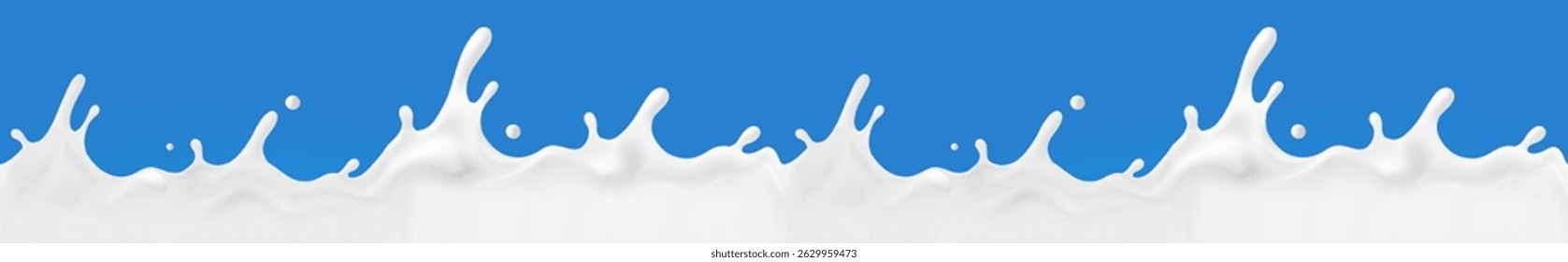 Milk splash isolado ilustração vetorial isolada no fundo -borda horizontal sem costura.