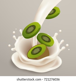 Milk Splash with Kiwi : Vector Illustration