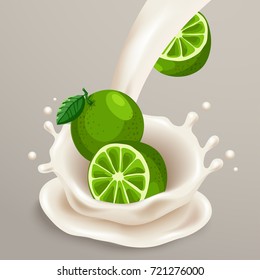 Milk Splash with Lime : Vector Illustration