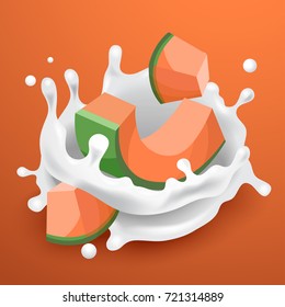 Milk Splash with Melon : Vector Illustration
