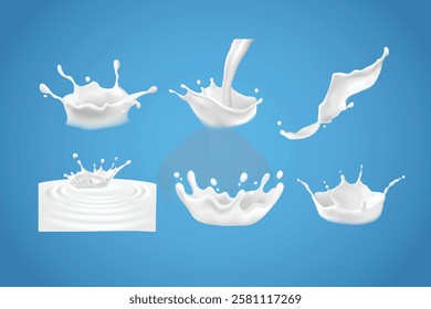 Milk splash. Natural dairy product, yogurt or cream splash with flying drops. Realistic Vector illustration