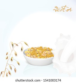 milk splash oatmeal spikelet breakfast plate cereal illustration vector realistic