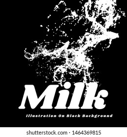 Milk splash on black background. Milk spray scattering in all directions. Vector illustration on black background