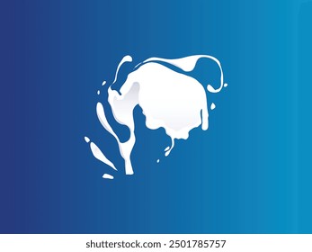 milk splash on blue background. Cows, sheeps, milk splash background