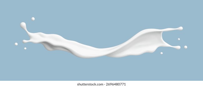 Leite salpicado sobre fundo azul. Movimento líquido de laticínios realista. Ilustração vetorial