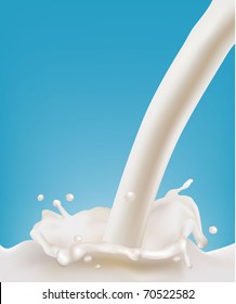 Milk splash on blue background. Vector illustration.