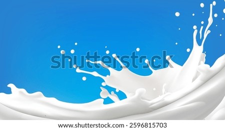 Milk with milk splash on blue background