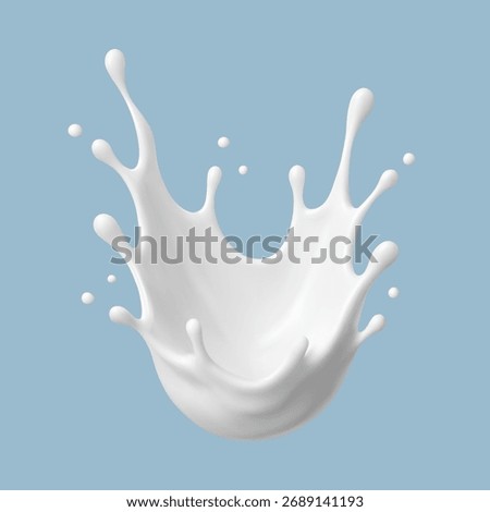Milk splash on blue background. Realistic dairy liquid. Vector illustration