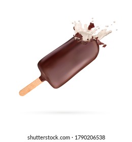 Milk splash on chocolate ice cream. Vector illustration