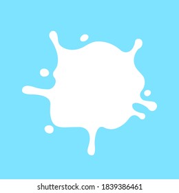 Milk Splash On Light Blue For Banner Background, White Milky Splatter Shape, Spill Milk For Graphic Symbol, Blot Stain Of Milk Splashing, Vector