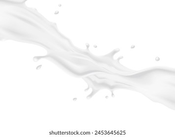 Milk splash pattern. 3d realistic yogurt wave border on white background. Vector milky flow package design