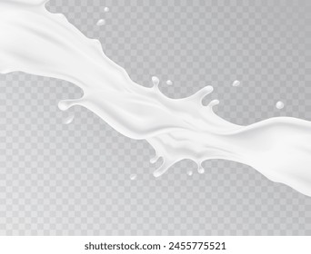 Milk splash pattern. 3d realistic white yogurt wave border isolated on transparent background. Vector milky flow package design