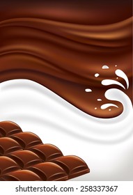 milk splash and piece of chocolate background