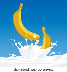 Milk splash realistic with Banana isolated vector illustration.