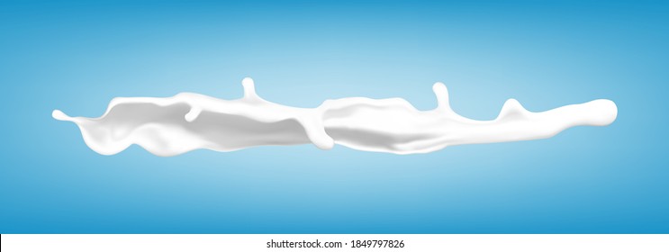 Milk splash realistic vector illustration. Natural dairy product, yogurt or cream splash isolated on blue background