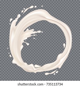 Milk splash. Realistic white drops with splashes isolated on transparent background. Vector illustration for advertising or packaging cosmetics or dairy products.