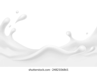 Patrón sin costuras de salpicaduras de leche. Borde de onda de yogur realista 3d aislado sobre fondo blanco. Vector lechoso diseño de paquete	