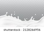 Milk splash seamless pattern isolated on transparent background. 3d realistic yogurt wave border. Vector milky package design