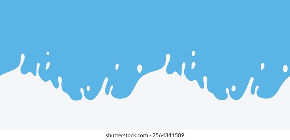 Milk splash seamless pattern isolated on blue background. Realistic yogurt wave border. Vector milky package design