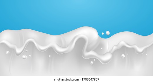 Milk splash seamless pattern. Vector paint or yogurt wave illustration for background design. Realistic white lotion horizontal border element. Bottom edge repeatable design