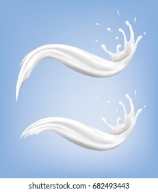 Milk splash set on blue background