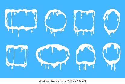 Milk splash shape round frame drop cream isolated set. Vector flat graphic design illustration
