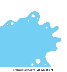 Milk splash. Spilled milk with splashed drops on a blue background, flat design, vector illustration. Organic stain, flat design. Abstract background for decoration, labels with a place for text