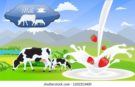 Milk Splash Strawberry Beautiful Nature Landscape Stock Vector (Royalty ...