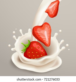 Milk Splash with Strawberry : Vector Illustration