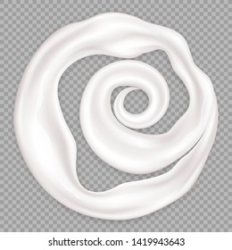 Milk splash. Swirl Cream texture. Realistic white splash isolated on transparent background. Vector illustration for advertising or packaging cosmetics or dairy products.