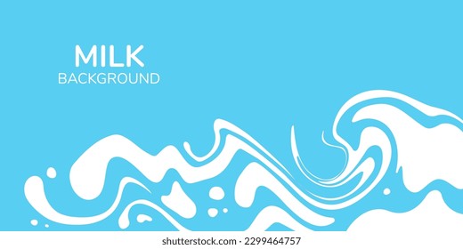 Milk splash vector background. Abstract liquid waves illustration. White marble paint swirls isolated on blue background.