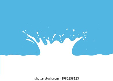 Milk splash vector background, yogurt drops on blue texture. White liquid wave, cream dairy product concept. Milky crown. Abstract illustration 