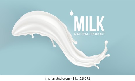 Milk Splash Vector. Fresh Flow. Abstract Spiral. Nature Farm Swirl. Yogurt Wave. 3D Realistic Illustration