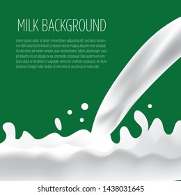 Milk splash vector illustration. Green background. Clipping mask