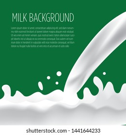 Milk splash vector illustration. Green background. Clipping mask