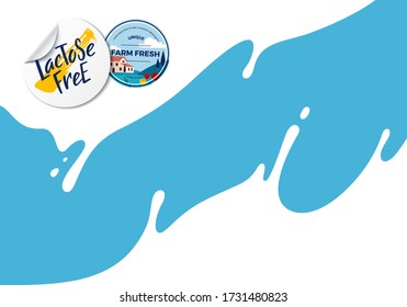 Milk Splash Vector Illustration with Labels. Abstract Food Background with Dripping Cream. 