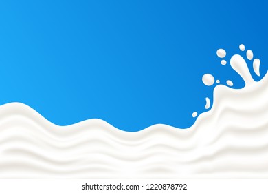 Ilustración vectorial de salpicadura de leche en un fondo azul. Leche, yogur o crema forma ilustración creativa.