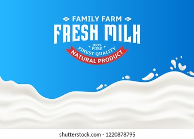 Milk splash vector illustration on a blue background. Milk, yogurt or cream shape creative illustration. Modern style milk logo.