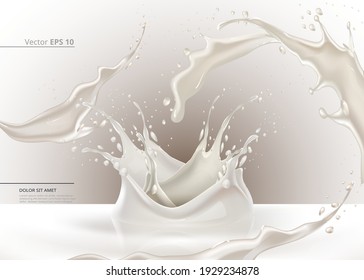 Milk splash vector realistic. Closeup liquid freshness banner background template