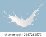 Milk splash wave on blue background. Realistic dairy liquid motion. Vector illustration
