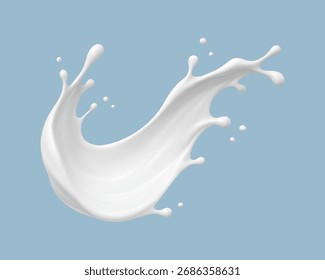 Milchspritzwelle auf blauem Hintergrund. Realistische Milchflüssigkeitsbewegung. Vektorgrafik