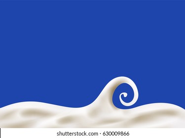 Milk splash wave on blue background. Vector realistic illustration