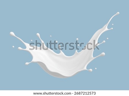 Milk splash wave on blue background. Realistic dairy liquid motion. Vector illustration