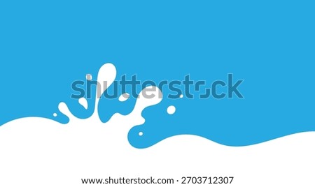 Milk Splash Wave Vector Background Template. Yogurt Stain Shape with Drips Graphic Border Frame. Pouring Cream Flow Flat Illustrations with Drops and Splashes on Blue Background