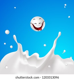 Milk Splash with White Drop Cute Funny Character - Vector Illustration